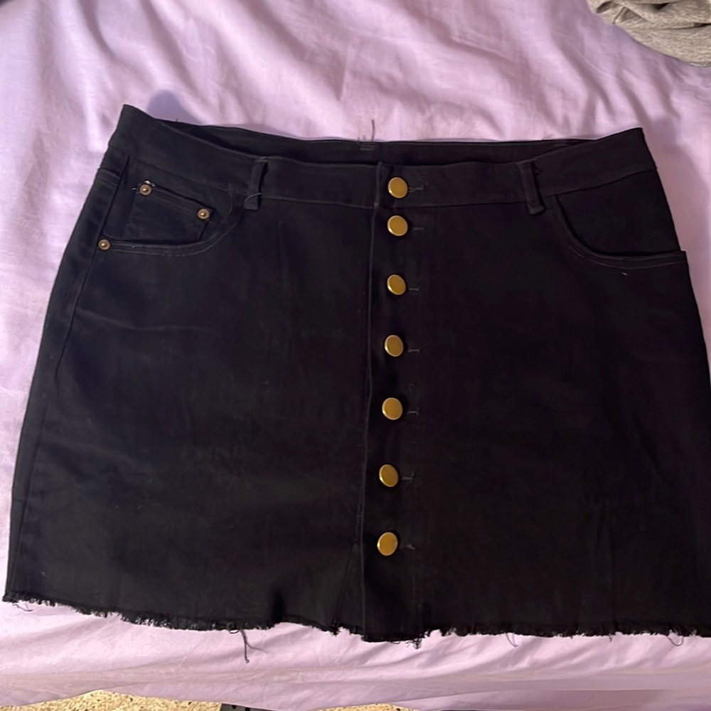 Mini skirt, black, gold buttons cotton/polyester